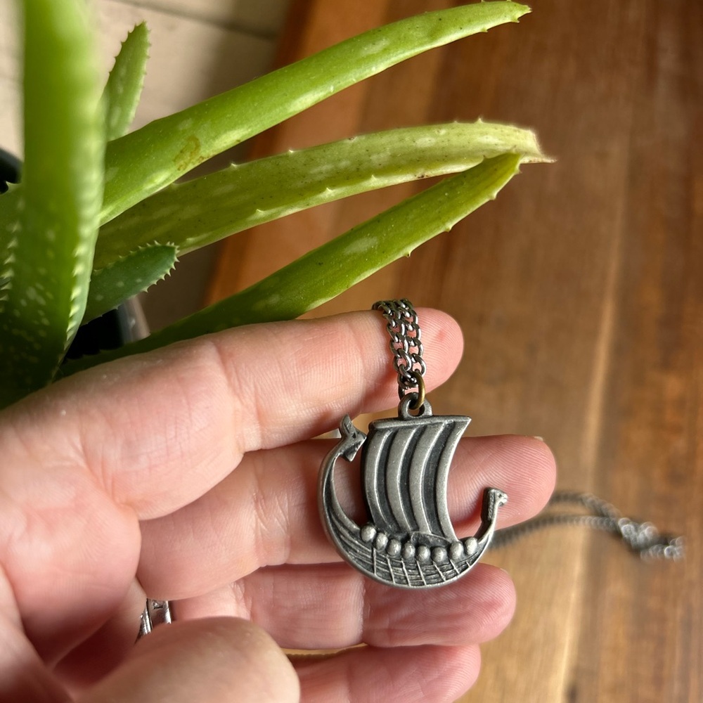 Silver Viking Ship Pendant Necklace